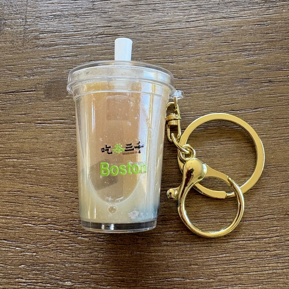 NEW Boston Grand Opening Chicha San Chen Boba Bubble Tea Keychain Gold 2.5”